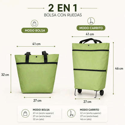Bolso Feria Plegable Con Ruedas | 2 en 1