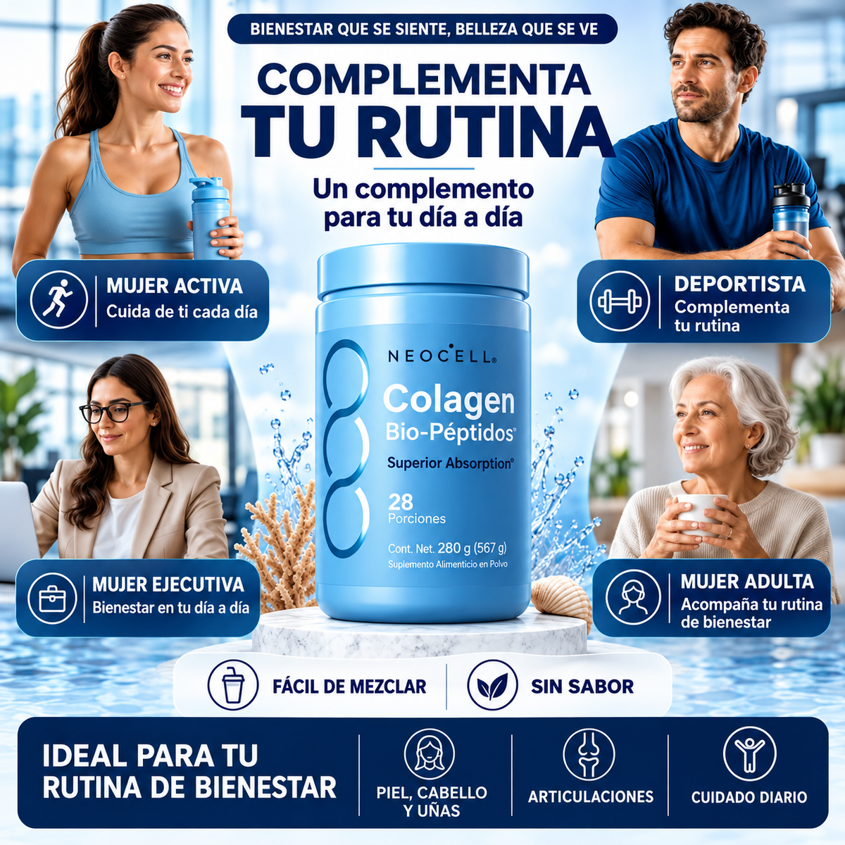 NeoCell™ | Colágeno Hidrolizado Grass-Fed 567 g | Sin sabor · 20 g de colágeno y 18 g de proteína